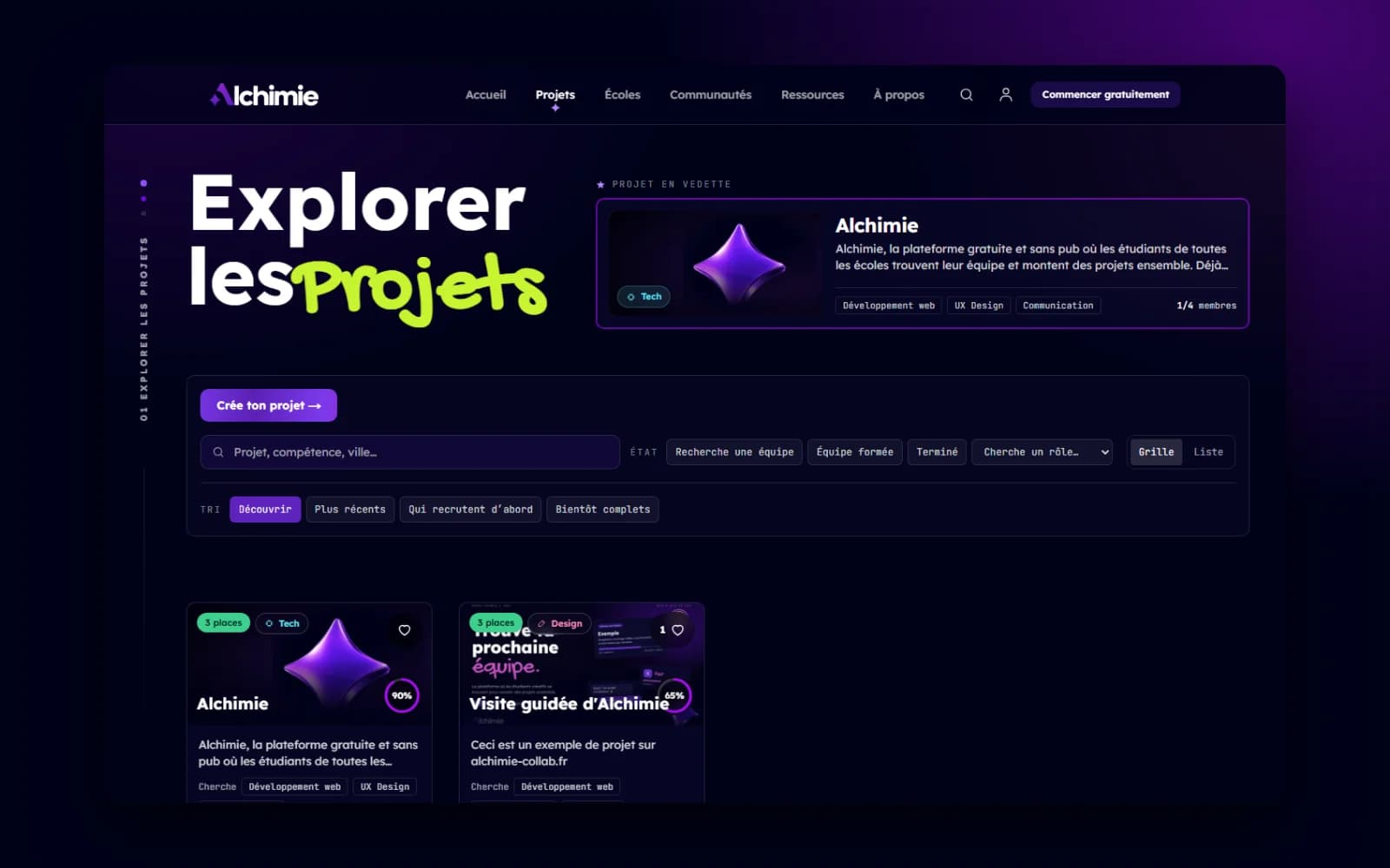 La page des projets